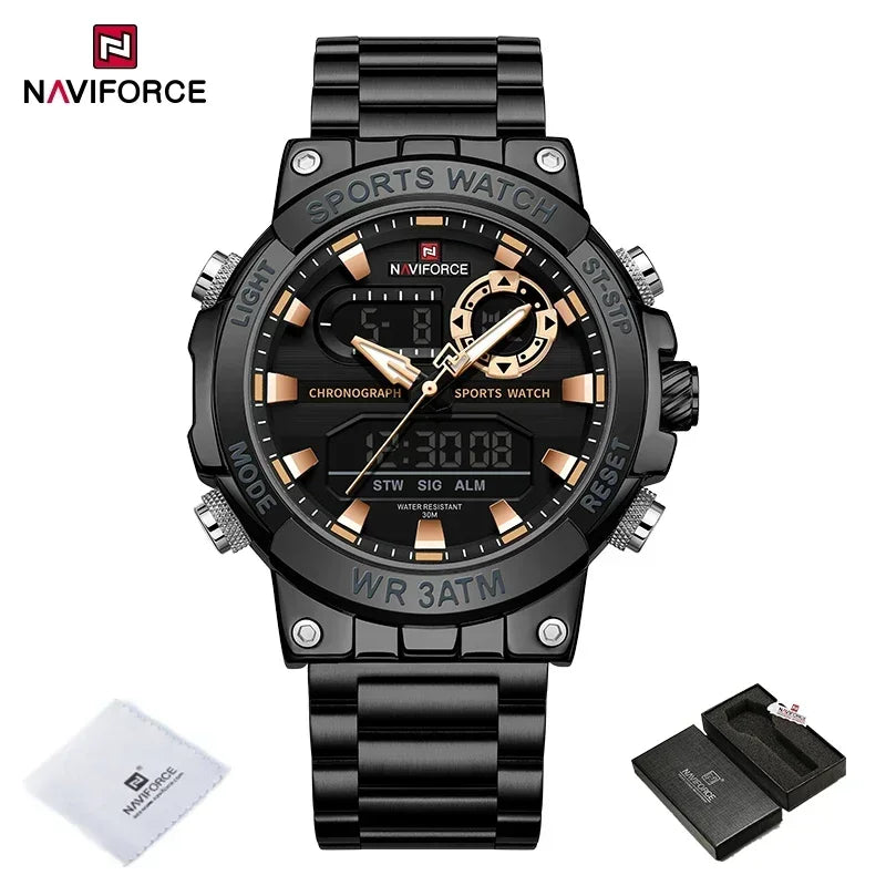 NAVIFORCE New Military Sports Mens Watches Top Brand Luxury Dual Display Waterproof LED Digital Watch for Men Quartz Wristwatch