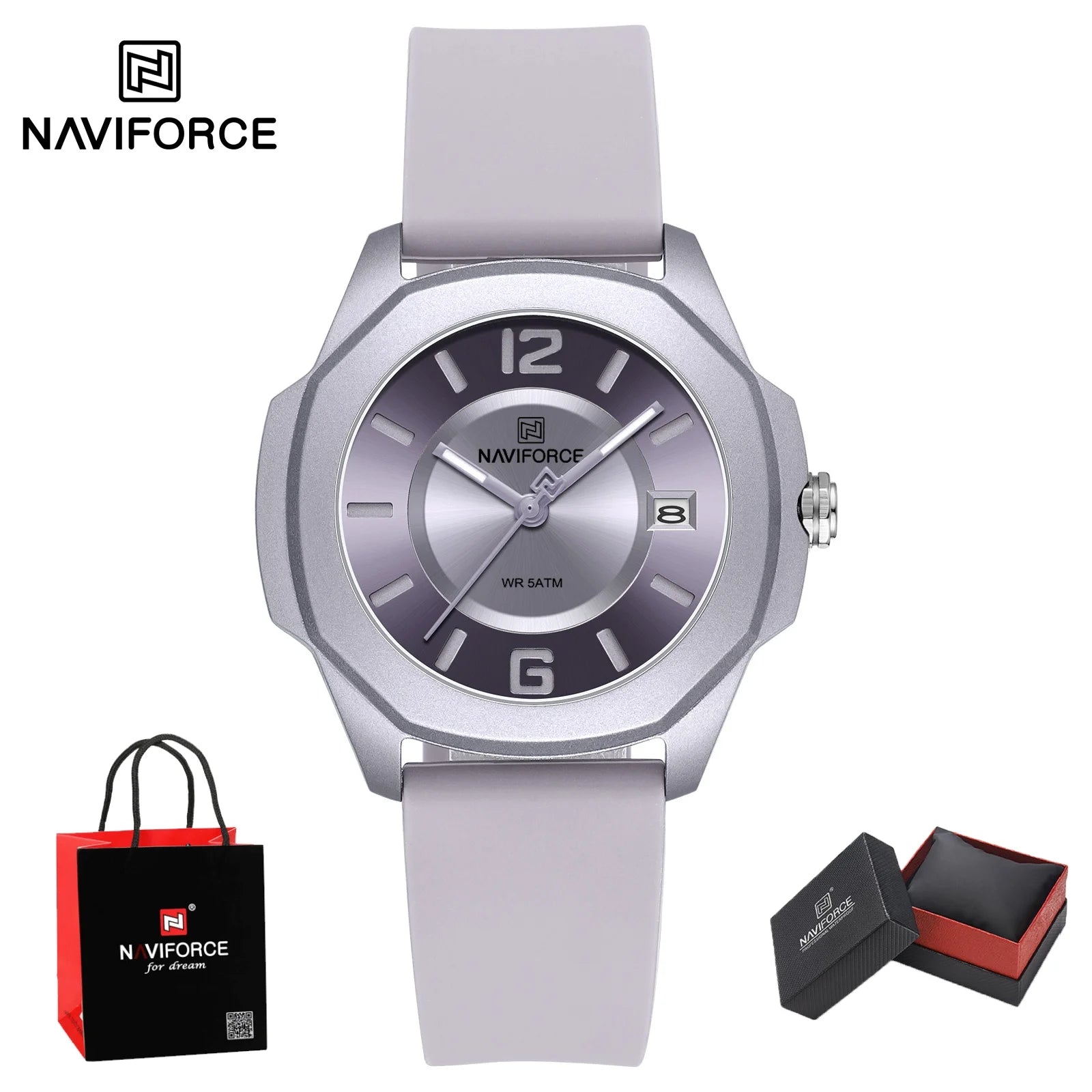 NAVIFORCE Watch Women's Luxury Quartz Watches Ladies Simple Style Silicone Strap Wrist Watch Date Display Clock Package Gifts