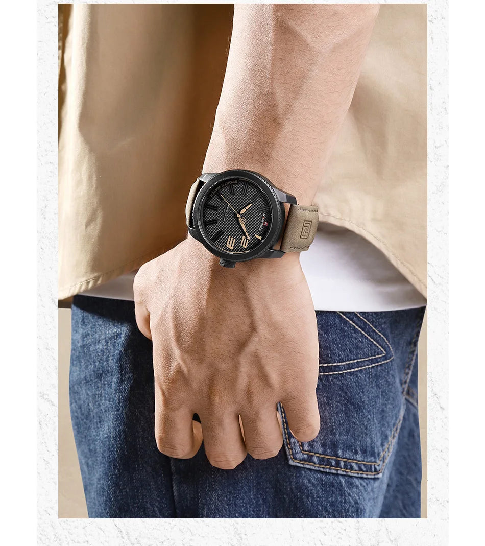 NAVIFORCE Man's Simple Fashion Quartz Watch Waterproof Soft PU Strap Mature Male Outdoor Daily Wear Sports Wristwatch Gifts Box