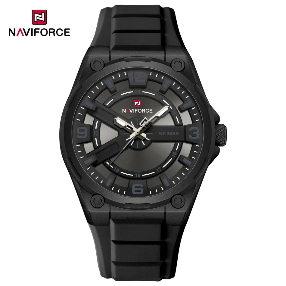 NAVIFOCE Luxury Business Men Waterproof Sport Watch Quartz Clock with Wheel Dial Silicone Man Gift Wristwatch Relogio Masculino