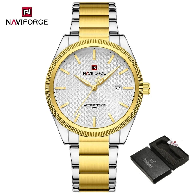 NAVIFORCE Fashion Watches for Men Luxury Business Stainless Steel Strap Quartz Wristwatches Waterproof Calendar Luminous Clock