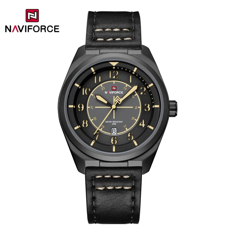 NAVIFORCE New Men Retro Quartz Watch Calendar 30M Waterproof Leather Strap Male Simple Trendy Mature Business Wristwatch NF9281L