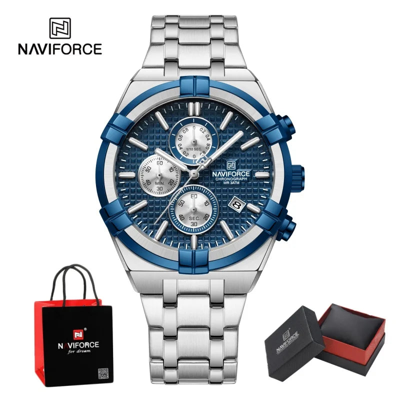 NAVIFORCE Original Watches for Man Waterproof Quartz Chronograph Luminous Stainless Steel Father's Day Male Wristwatch Gift Box