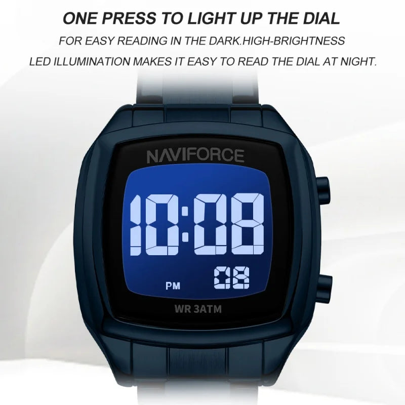 NAVIFORCE 2026 Watches for Women LCD Digital Waterproof Stainless Steel Strap Female Casual Fashion Daily Wear Wristwatch NF5047