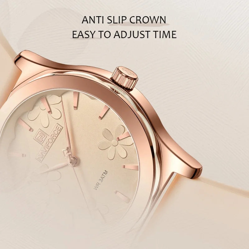 NAVIFORCE Women Simple Fashion Wristwatch Quartz 3ATM Waterproof Comfortable Silicone Strap Female Exquisite Wristwatch Gift Box