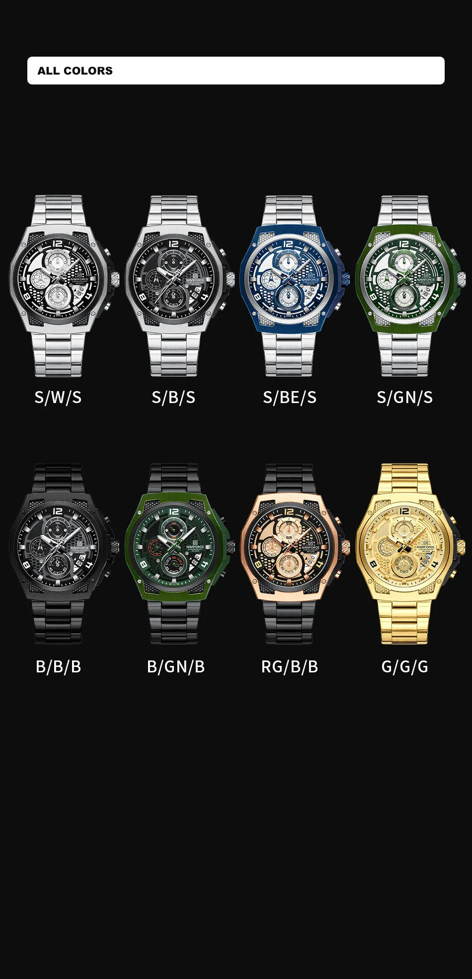 NAVIFORCE Business Watches for Men Fashion Stainless Steel Quartz Chronograph Waterproof WristWatch Male In Luxury Package Gifts