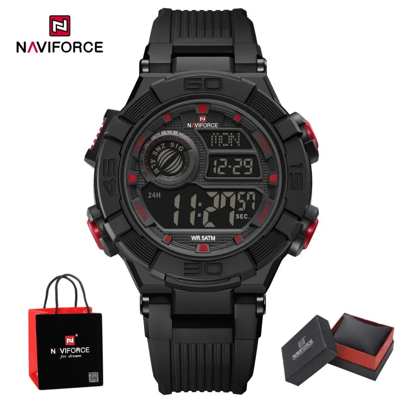 NAVIFORCE Man's Watch LCD Digital NF7131 Original Design Luminous Big Dial TPU Strap Outdoor Wristwatch Gift Box for Students