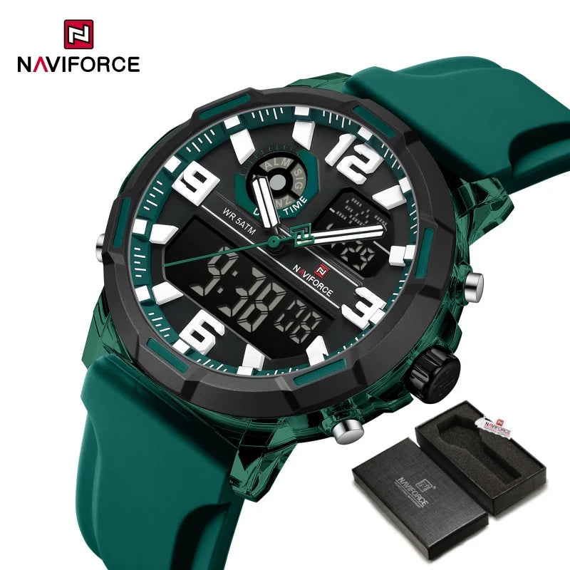NAVIFORCE Quartz Dual Display Wristwatch for Men 50M Waterproof Silicone Band Multifuntion Clock Male Fashion Daily Sports Watch