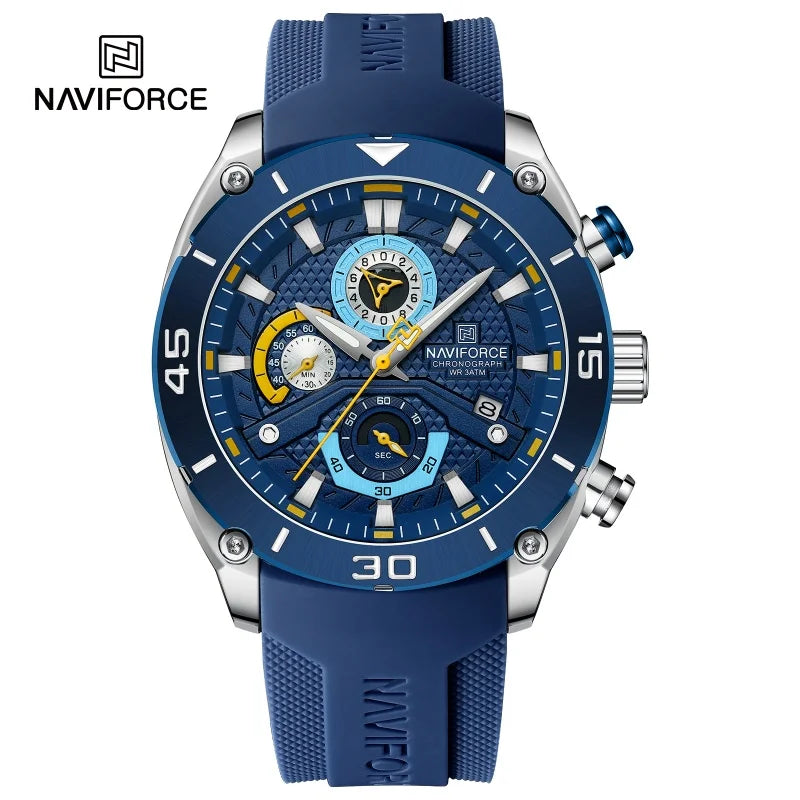 NAVIFORCE Man's Watch Quartz Chronograph 30M Waterproof Luminous Date Display Silicone Strap Trends Sports Wristwatch for Men