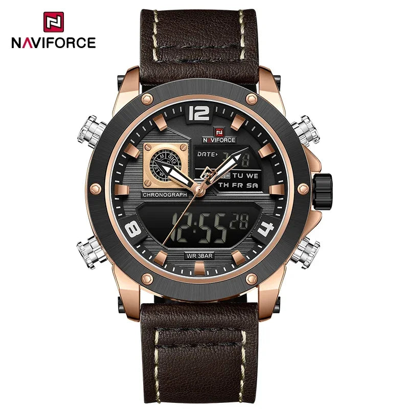 NAVIFORCE Digital Mens Military Watch Waterproof Watch Dual Display Quartz Sports Watch For Men Luminous High Quality Wristwatch