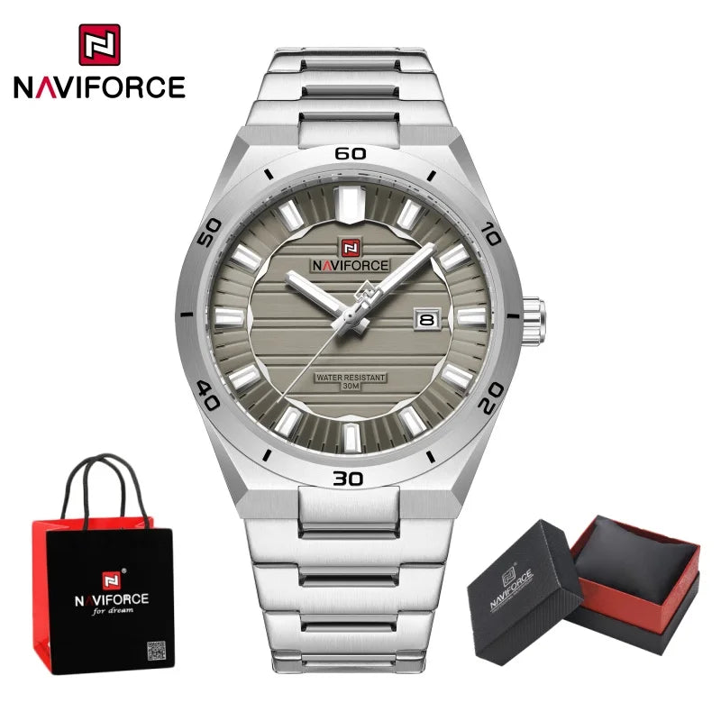 NAVIFORCE Men Quartz Watch Date Display Luminous Waterproof Steel Strap Original Fashion Father's Day Wristwatch Gift Box NF9268