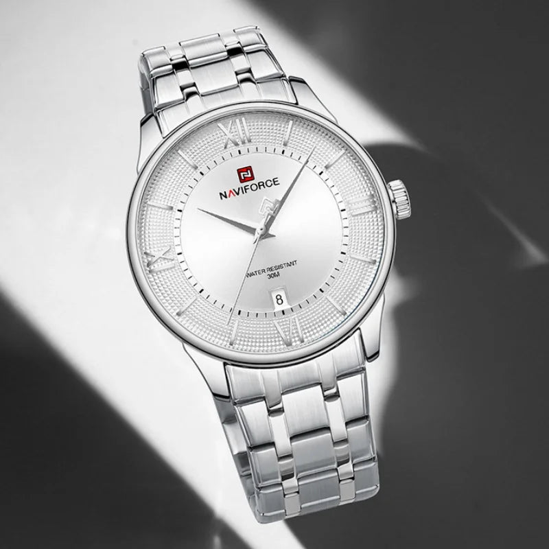 NAVIFORCE Man's Watch Quartz Calendar 30M Waterproof Stainless Steel Male Stylish Daily Luxury Wristwatch Gifts Box Father's Day