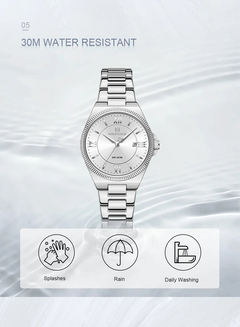 NAVIFORCE Women's Wristwatch Quartz Calendar 30M Waterproof Steel Band Fashion Daily Dress Elegant Ladies Watch Relogio Feminino