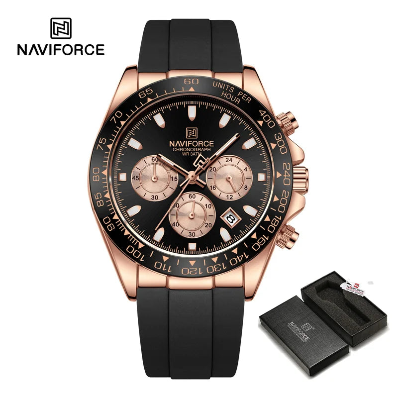 NAVIFORCE Brand Fashion Luxury Watch For Men Waterproof Chronograph Clock Business Casual Silicone Strap Wristwatches 2024 New