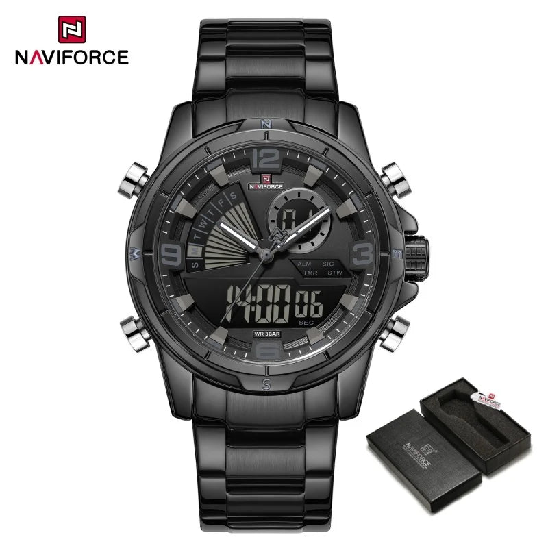 NAVIFORCE Men Watch Steel Band Men's Wrist Watch Casual Sports Multifunction Waterproof big dial Chronograph Day and Date Clock