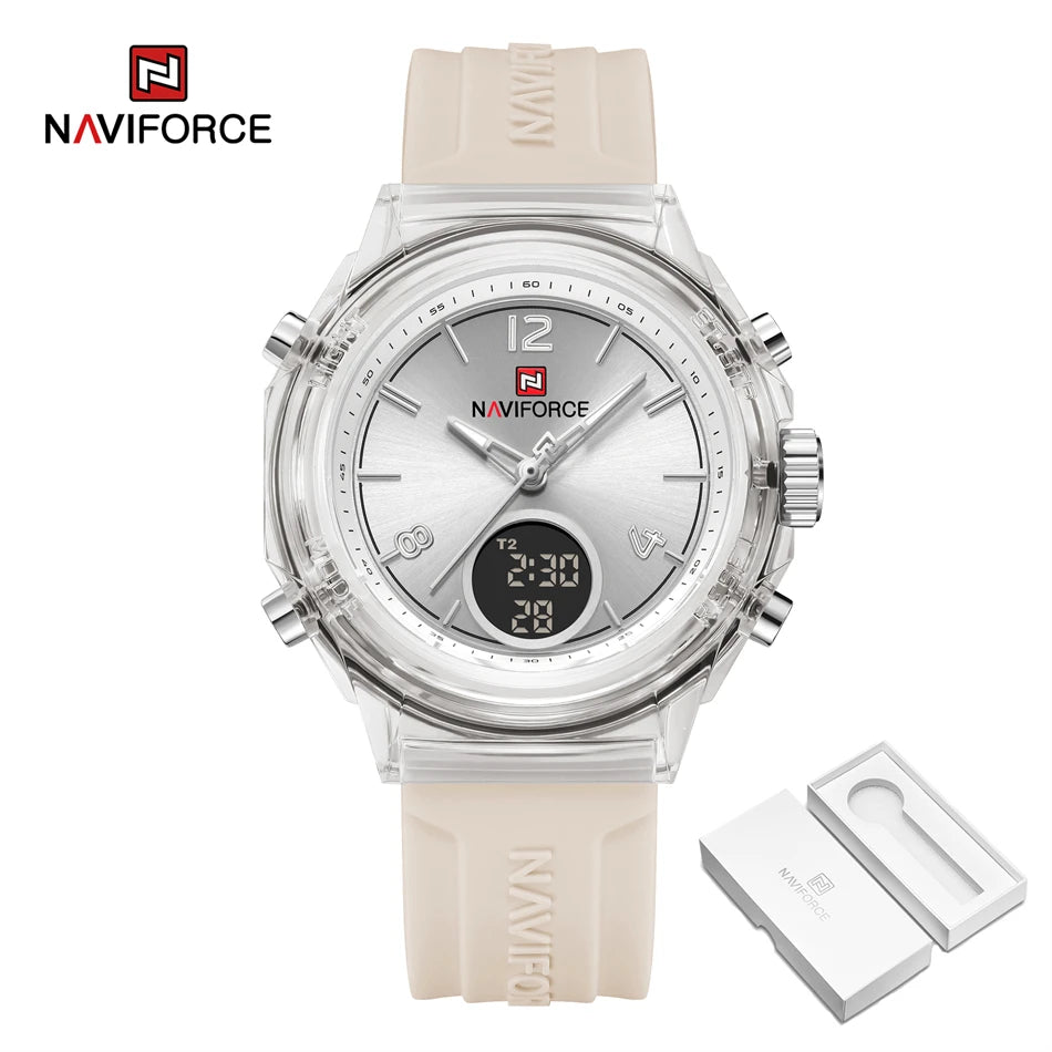 NAVIFORCE Original Watches For Woman Dual Display Lady Retro Female Quartz Watch Waterproof Round Dial Give for Girlfriend Gift
