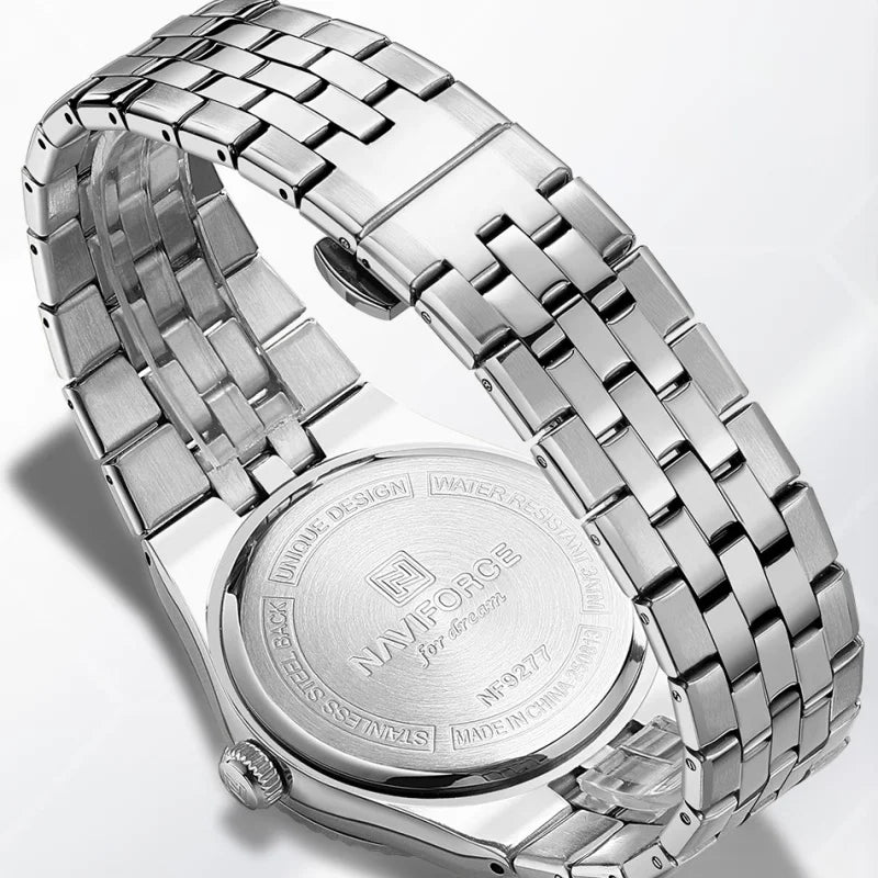 NAVIFORCE Couple Watch Quartz Calendar 3ATM Waterproof Stainless Steel Trendy Luxury Lover Wristwatch for Men and Women Gifts