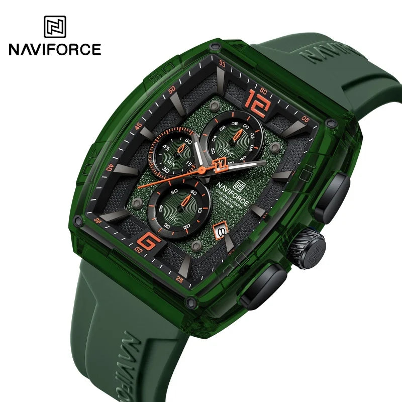 NAVIFORCE Luxury Men's Watch Quartz Chronograph 5ATM Waterproof Luminous Hand Soft Silicone Strap Male Fashion Sports Wristwatch