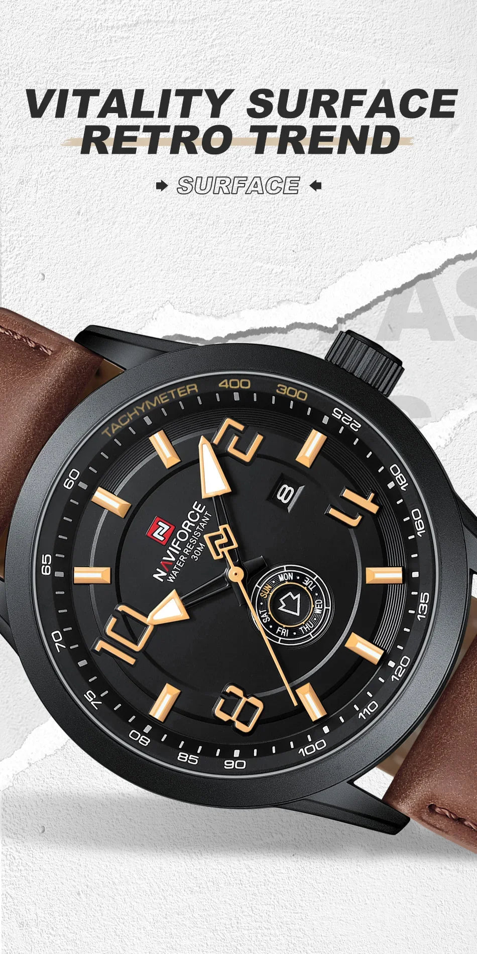 NAVIFORCE Watches for men Fashion Sports PU Strap 30m Waterproof Quartz Calendar Display Wristwatch Male Gift Relogio Masculino