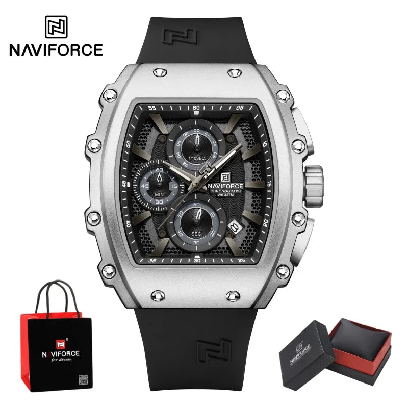 NAVIFORCE Leisure Male Clock Chronograph Watches for Man Quartz 30M Waterproof Luminous Hands Silicone Strap Wristwatch Gift Box