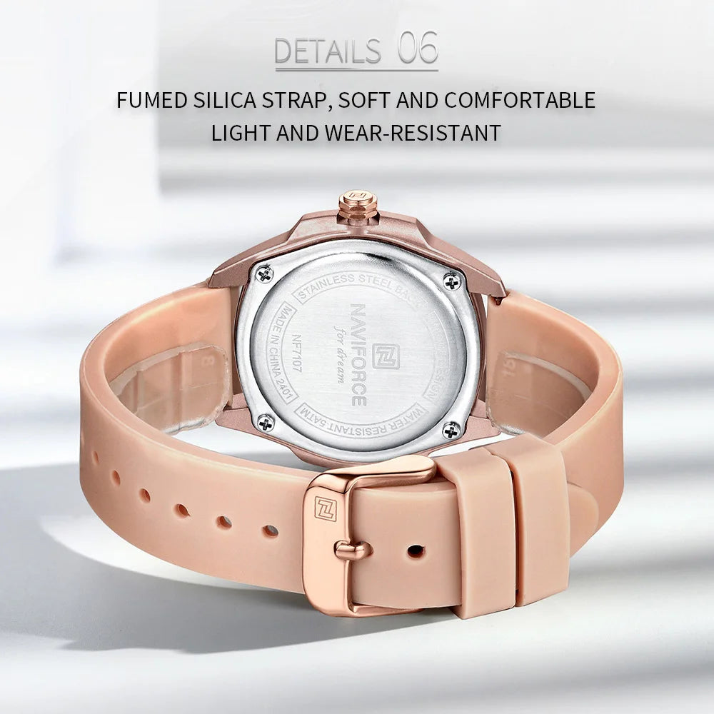 High Quality NAVIFORCE Women's Luxury Elegant Quartz Watch Simple Style Silicone Strap 3ATM Waterproof Wristwatches Reloj Mujer