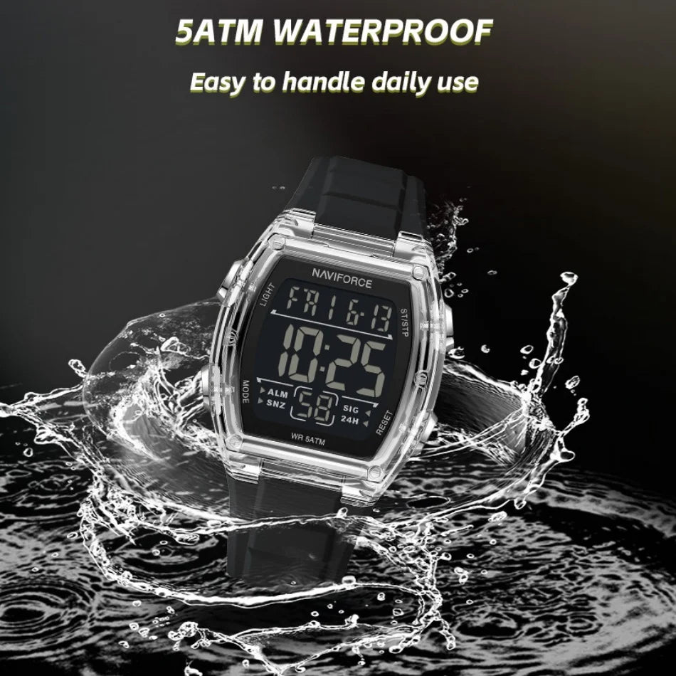 NAVIFORCE Luxury LCD Digital Sport Watches For Men Luxury Casual Alarm Clock 50M Waterproof Silicone Band Electronic Wristwatch