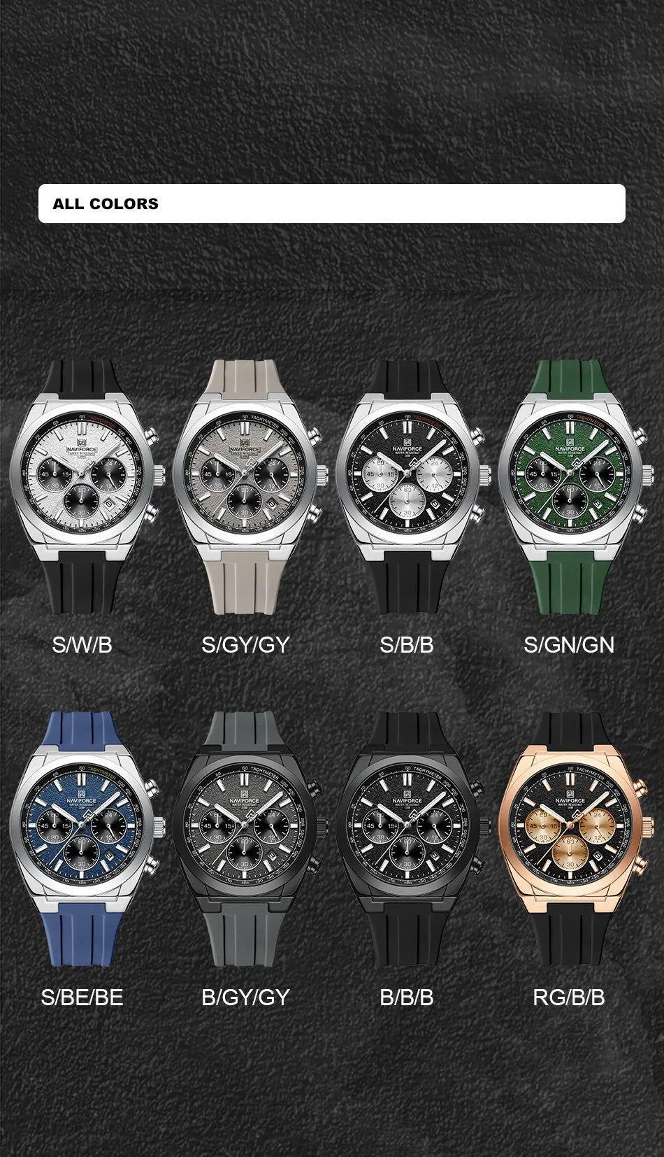 NAVIFORCE Waterproof Sport Watches for Men Military Multi-function Chronograph Wrist Watch Male Luxury Silica Strap Quartz Clock
