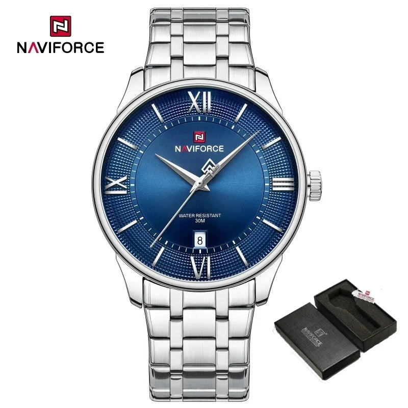 NAVIFORCE Men's Watch Stainless Steel Strap Waterproof Luxury Sport Male Quartz WristWatch Calendar Clock Reloj Hombre man gift
