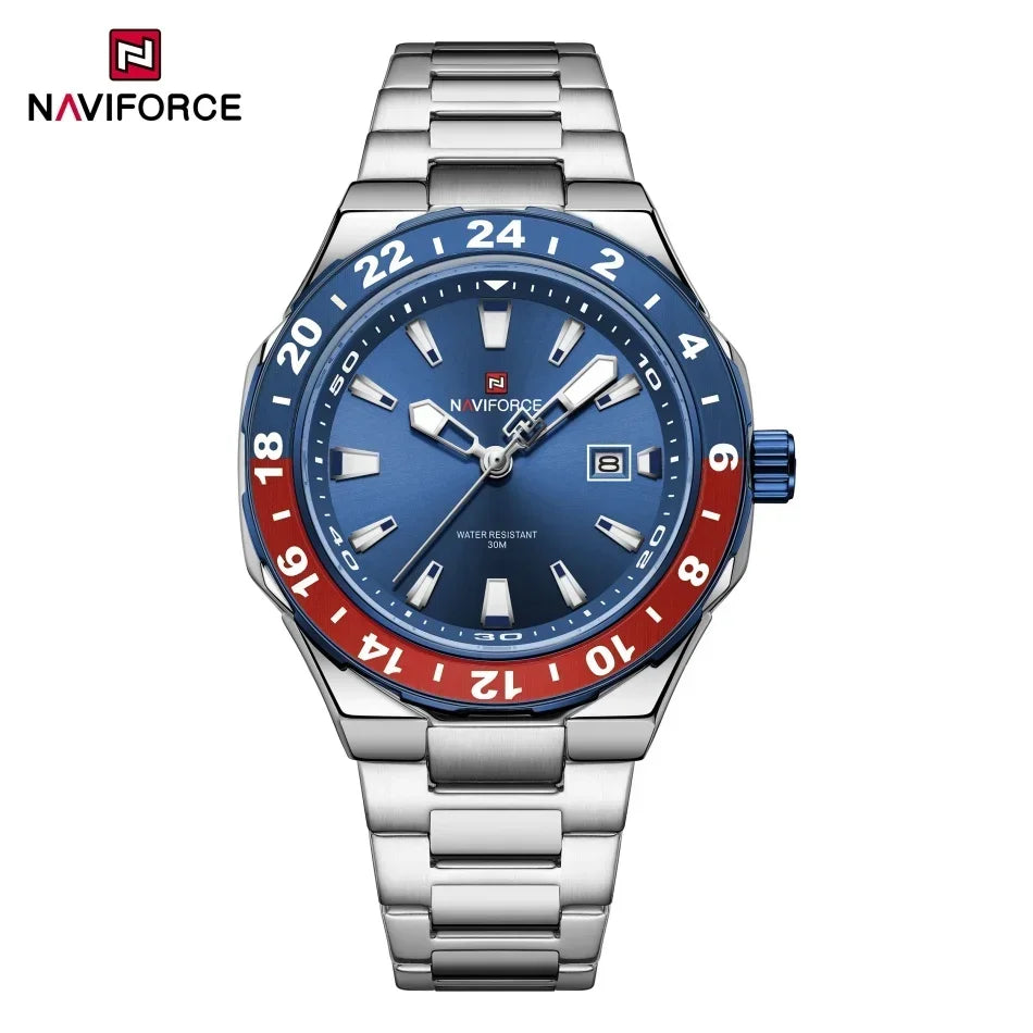NAVIFOCE Luxury Business Man Watch Sport 3ATM Waterproof Quartz Clock Man Military Stainless Band WristWatch Relogio Masculino