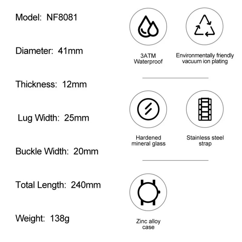 NAVIFORCE Man's Watch Mutifunction Chronograph Quartz Calendar Display Luminous New Men Clock Military Style Wristwatch Gift Box