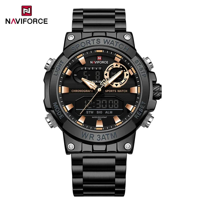 NAVIFORCE Men Military Watch Waterproof Wristwatch Dual Display Quartz Clock Sport Watch Male Big Watches Men Relogios Masculino