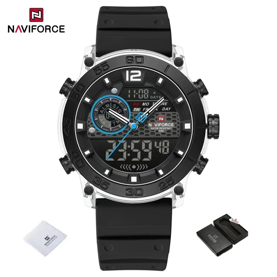 Men Watch NAVIFORCE Fashion Casual Quartz Luminous Watches  Waterproof  Wristwatch Silicone Band Day and Date Display Clock 6104