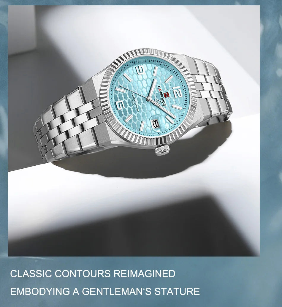 NAVIFORCE Men's Watch Quartz Date Display 30M Waterproof Luminous Stainless Steel Male Trendy Luxury Wristwatch Relogio Masculin