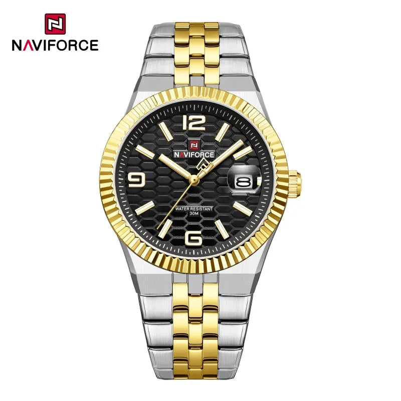 NAVIFORCE Couple Watch Quartz Calendar 3ATM Waterproof Stainless Steel Trendy Luxury Lover Wristwatch for Men and Women Gifts