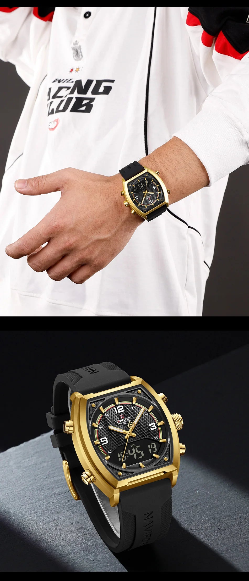 NAVIFORCE Men Sport Watches Dual Time Analog Digital Watch Quartz 30m Waterproof Watch Military Clock Sport 2025 Men Wristwatch