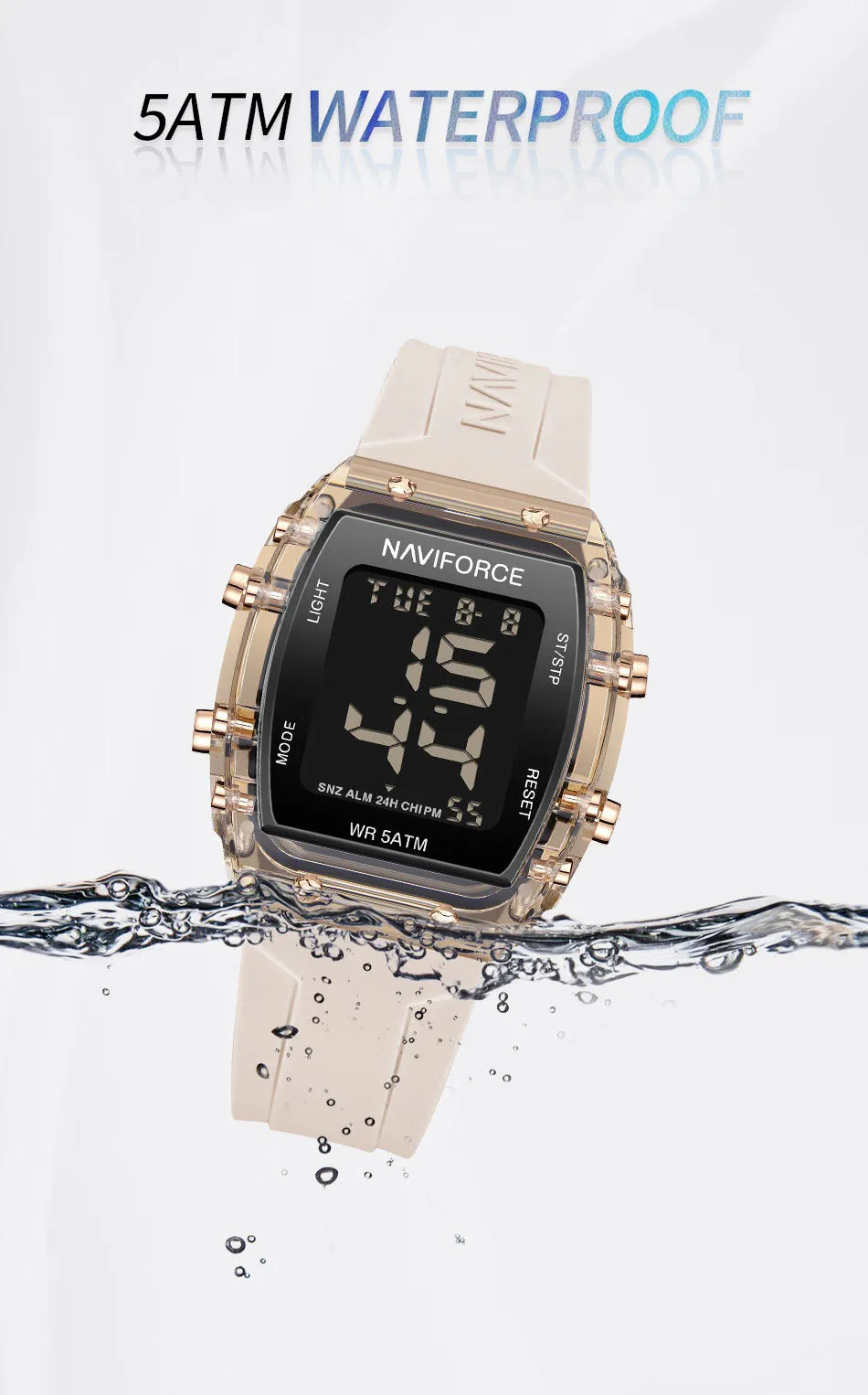 NAVIFORCE Women Watch Waterproof Personality Square Wristwatches LED Digital Silicone Strap Sport Electronic Clock Montre Femme