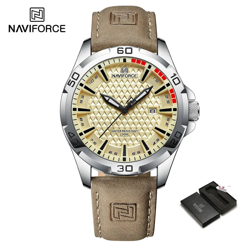 Naviforce Brand Sports Men Watches Leather Band Male 30m Waterproof Military Wristwatch Quartz Date Clock Relogio Masculino 2023