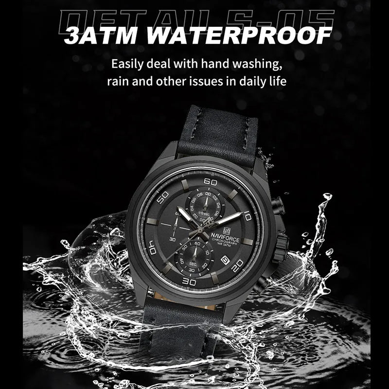 Original NAVIFORCE Business Luxury Leather Strap Men Watches Sports Chronograph Watch for Man 3ATM Waterproof Quartz Wristwatch