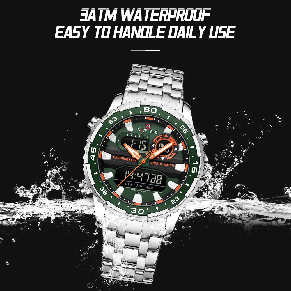 NAVIFORCE Original Watches for Men Analog Digital Sport Quartz Wrist Watch Male Military Luminous Waterproof Steel Alarm Clock