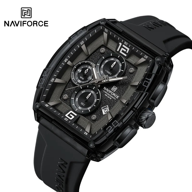 NAVIFORCE Luxury Men's Watch Quartz Chronograph 5ATM Waterproof Luminous Hand Soft Silicone Strap Male Fashion Sports Wristwatch