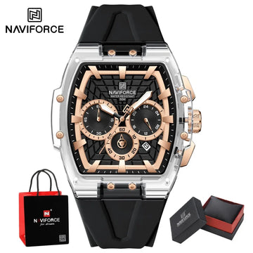 NAVIFORCE Men's Quartz Watch Waterproof Luminous Chronograph with Date Display 24-Hour Male Military Sports Wristwatch Gift Box
