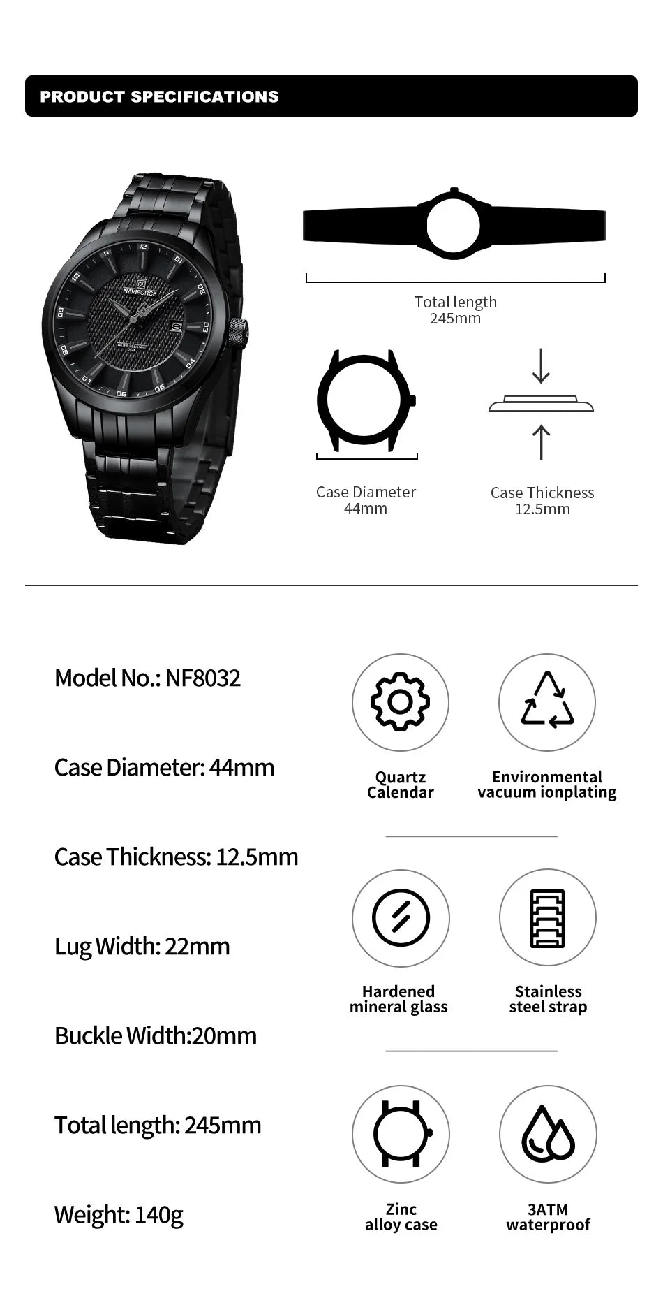 NAVIFORCE New Style Men's Quartz Business Watch Waterproof Sports Casual Stainless Steel Strap Men Date Clock Relogio Masculino