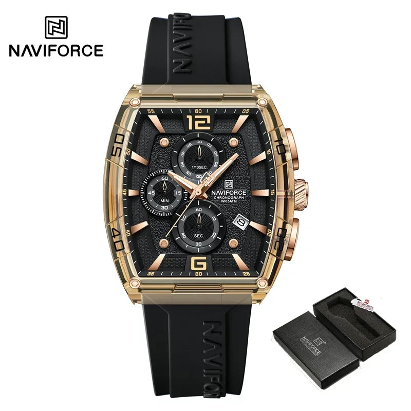 NAVIFORCE Men's Quartz Sports Casual Watch Silicone Strap Wristwatches Chronograph Waterproof Luminous Hands Man Auto Date Clock