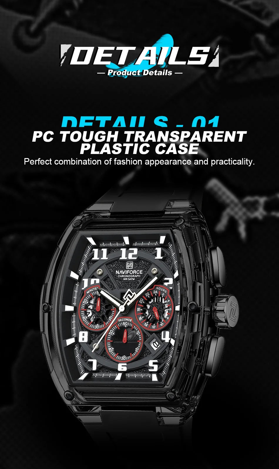 NAVIFORCE Men Fashion Watches Quartz Multifunction Chronograph 50M Waterproof Clock Silicone Strap Male Outdoor Sport Wristwatch