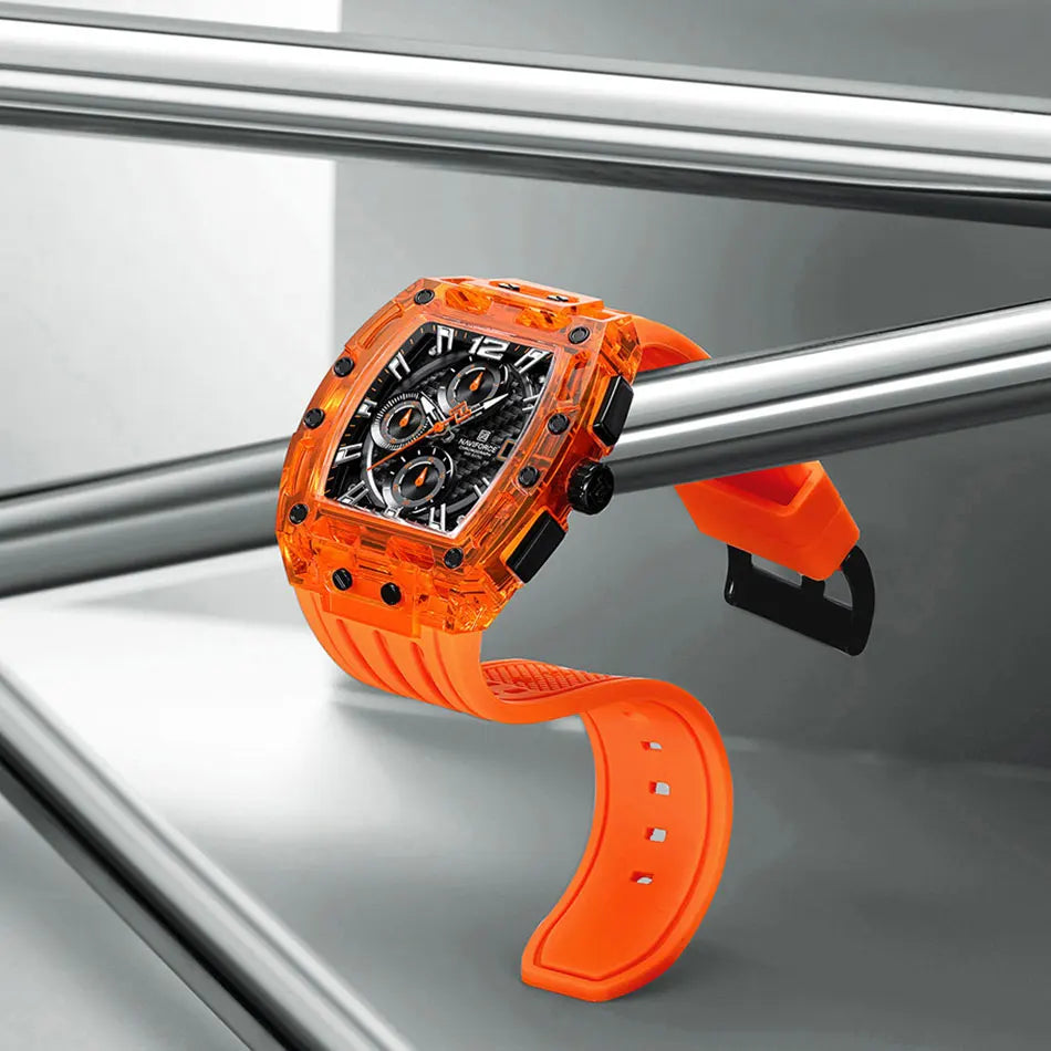NAVIFORCE Men's Quartz Watch Multifunctional Colorful Chronograph Top Brand Silicone Strap 5ATM Waterproof Tonneau Wristwatches