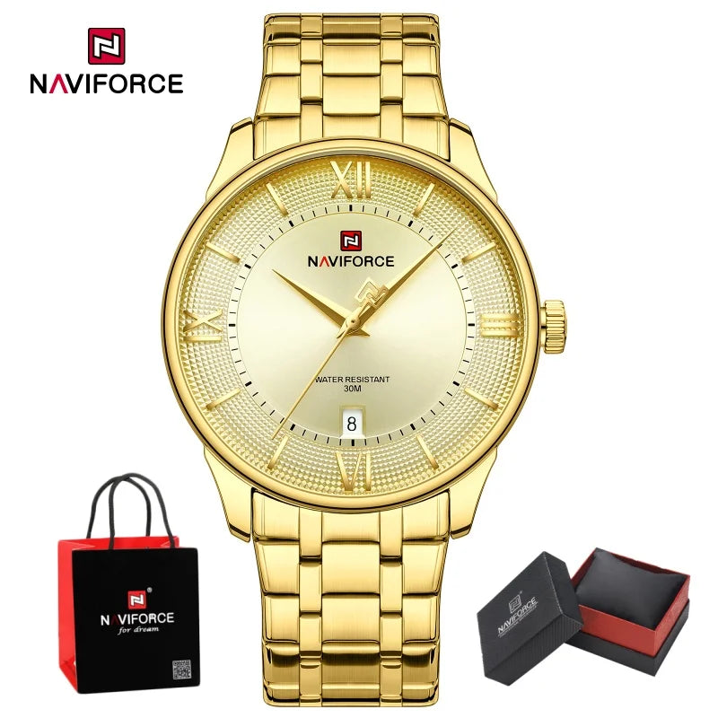 NAVIFORCE Man's Watch Quartz Calendar 30M Waterproof Stainless Steel Male Stylish Daily Luxury Wristwatch Gifts Box Father's Day