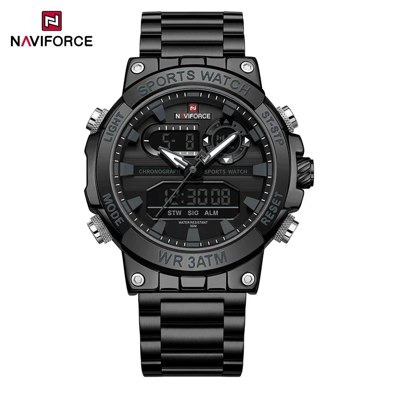 NAVIFORCE New Military Sports Mens Watches Top Brand Luxury Dual Display Waterproof LED Digital Watch for Men Quartz Wristwatch
