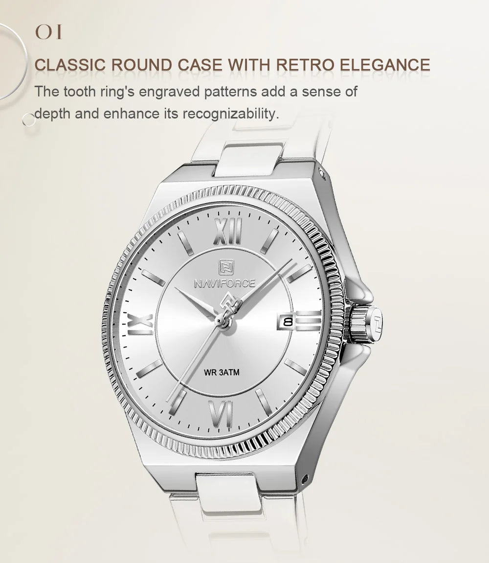 NAVIFORCE Elegant Couple Lover Watches Quartz Calendar Display 30M Water Resistant Watch Stainless Steel Daily Luxury Wristwatch