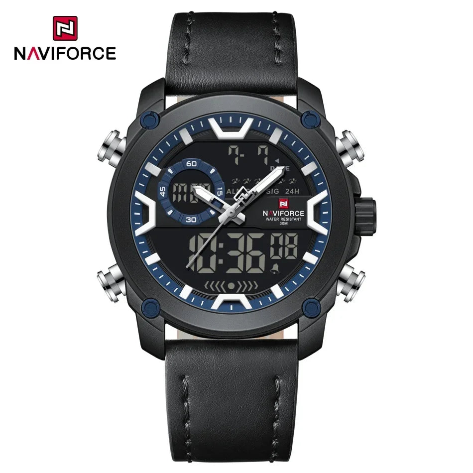 NAVIFORCE Mens Watch Original Simple Brand Quartz Watch Japan Movement Genuine Band Luminous Dual Display Watches For Men Gifts
