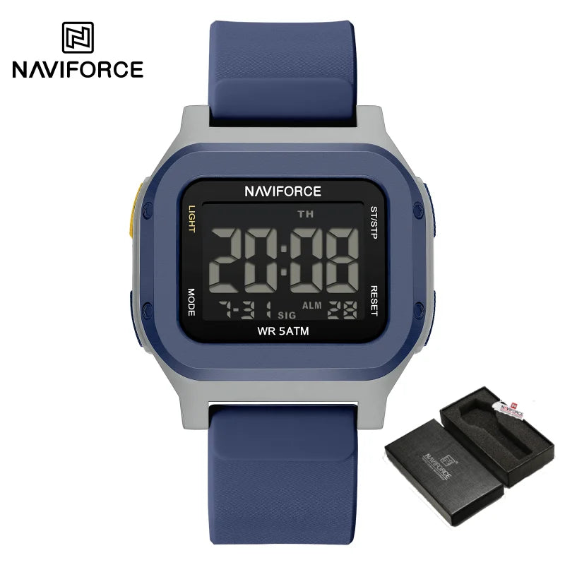 High Quality NAVIFORCE Men's Sport Wristwatch LCD Display 50m Waterproof Alarm Stopwatch BackLight Unique Square Case Gift Clock